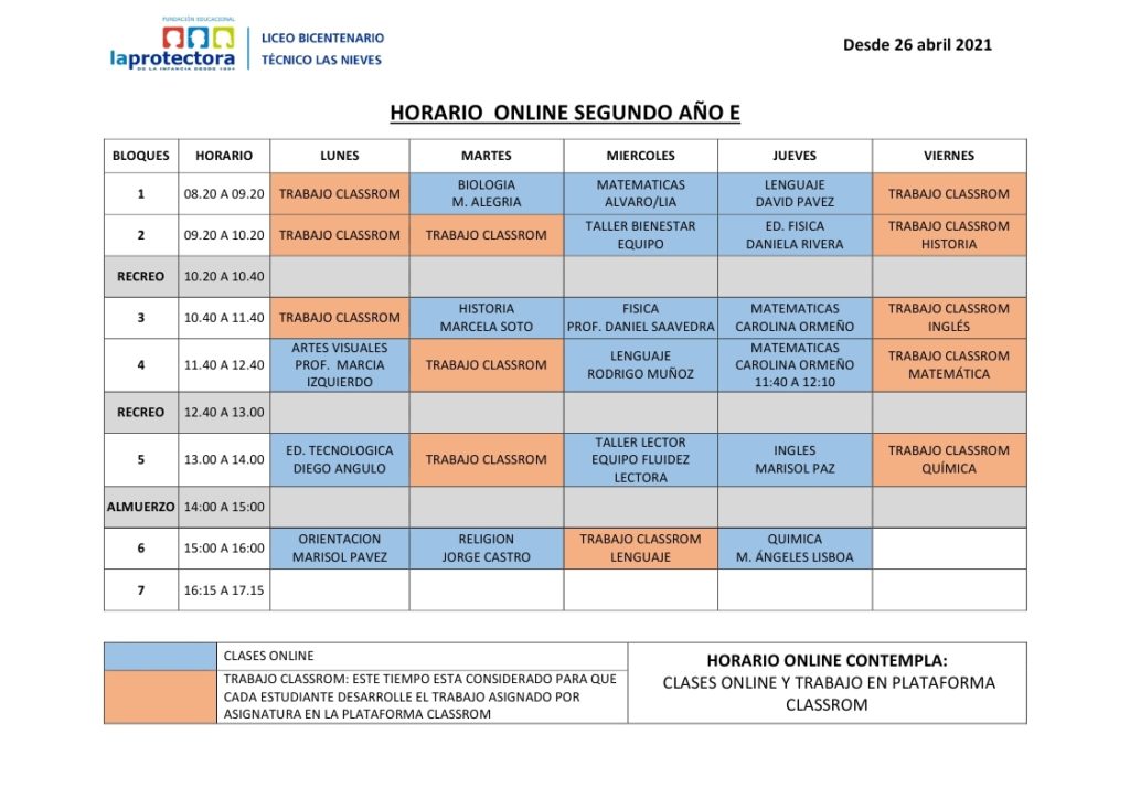 ACTUALIZACIÓN DE HORARIOS 26 ABRIL